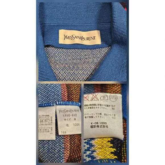 Vtg Yves Saint Laurent YSL Striped Button Cardigan M Nautical Snap Collar Lux - Picture 10 of 10